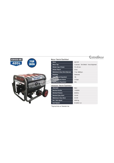 Energy Km4000Me Benzinli Marşlı Jeneratör Monofaze 3Kw