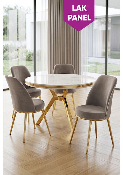 Natre Serisi 90x90 Lak Panel Beyaz Mermer Desen Gold Ayaklı Mutfak Masası Takımı Ve 4 Sandalye Beyaz Mermer Masa Cappucino Sandalye Natre Serisi 90x90 Lak Panel Beyaz Mermer Desen Gold Ayaklı Mutfak Masası Takımı Ve 4 Sandalye Beyaz Mermer Masa Cappucino Sandalye