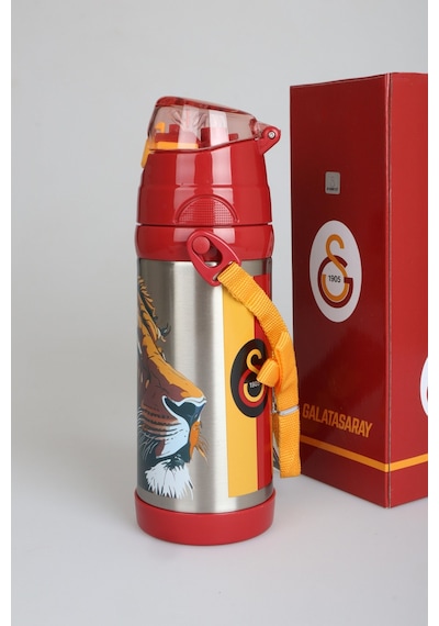 "dekomus Cep Defteri Hediyeli" Lisanslı Galatasaray Leon Askılı Çelik Matara 500 Ml Ahşap