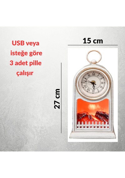 Led Işıklı Eskitme Şömine Saat Romen Rakamlı Usb Ve Pilli Dekoratif Masa Saati .