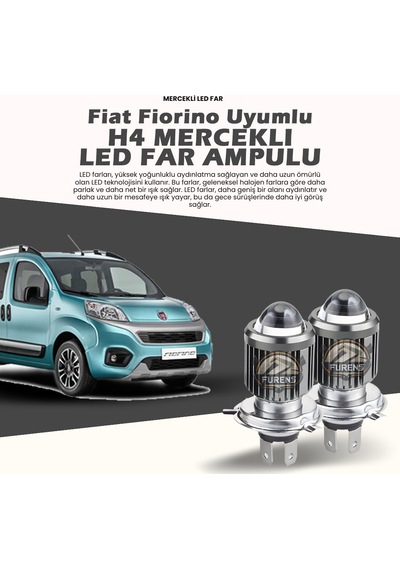 H4 Mercek Led Xenon- Fiat Fiorino Uzun-kısa Tek Renk Beyaz