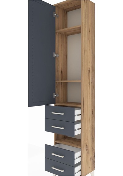 Arges Dolap 4 Raflı 4 Çekmeceli Tek Kapaklı 44x30x221 Çam-ant... Çam