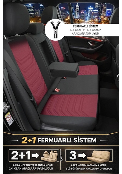 Titanyum Serisi Lüks Keten Oto Koltuk Kılıfı- Hyundai İ20-i30-accent-blue-era-getz Uyumlu Bordo