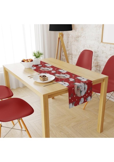 Red Rose Runner 140x45cm Ince Keten, Uluslararası Yıkama Ve Solmama Sertifikası Çok Renkli