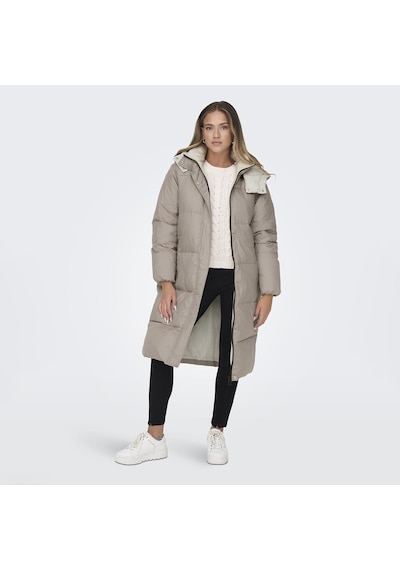 Only Vilma Down Long Coat Kadın Gri Kapüşonlu Mont 15294681-GRY