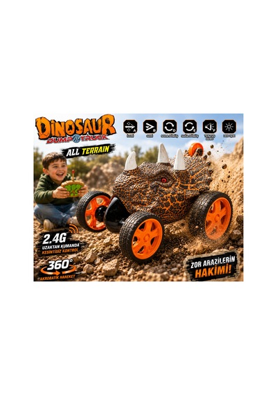 Uzaktan Kumandalı 360 Derece Dans Eden Dinozor Araba 2.4g Full Fonksiyon Işıklı Sesli Sarı
