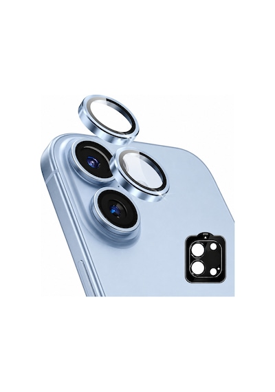 Safir Lens İphone 17 Uyumlu Kolay Kurulum Aparatlı Alüminyum Çerçeveli 9h Kamera Lens Koruyucu Mavi