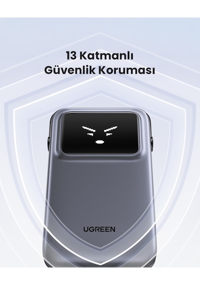 Ugreen Uno Dahili Kablolu 10.000 Mah 30w Hızlı Şarj Powerbank, Siyah, 35603b Gri