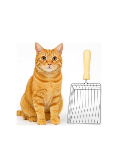 Sogud Paslanmaz Çelik Kedi Kumu Küreği - Ahşap Saplı Izgaralı Kum Eleği - Kedi Tuvaleti Temizle