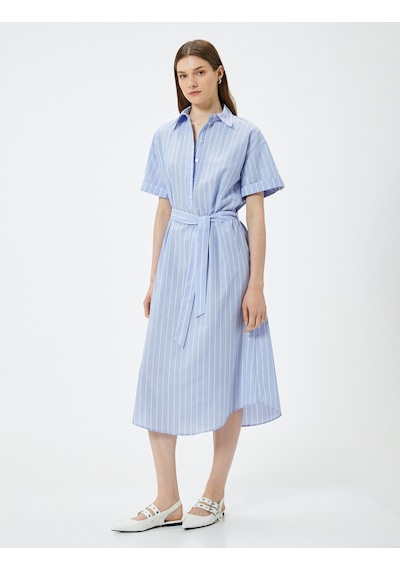 Koton Midi Gömlek Elbise Beli Kuşaklı Kısa Kollu Düğmeli Mavi Çizgili 4sak80264uw Koton Midi Gömlek Elbise Beli Kuşaklı Kısa Kollu Düğmeli Mavi Çizgili 4sak80264uw