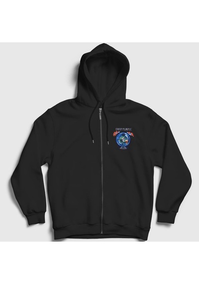 Presmono Unisex Slaves And Masters Deep Purple Fermuarlı Kapüşonlu Sweatshirt Siyah