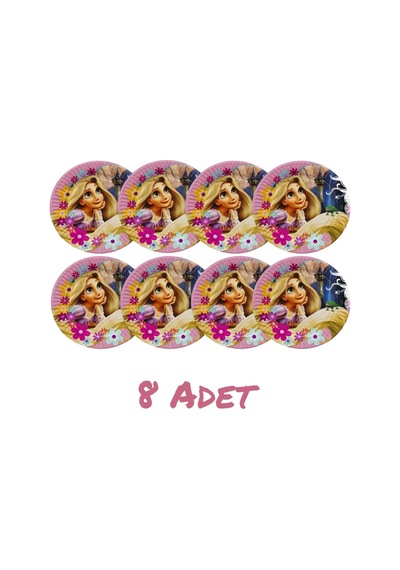 Rapunzel Baskılı Tabak 8 Li Parti Malzemeleri Renkli Tüm Yaşlar
