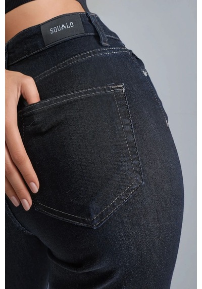 Hiccup Squalo Yüksek Bel Düz Paçalı Kot Pantolon Koyu Mavi Denim