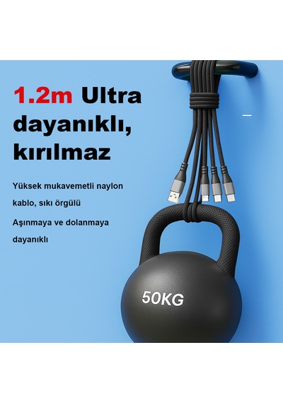 Ultra Dayanıklı 3 Lü 66w Şarj Kablosu 6a 6 Çip 2000 Kez Bükülmeye Dayanıklı 1.2 Metre 1.2M 3ın1