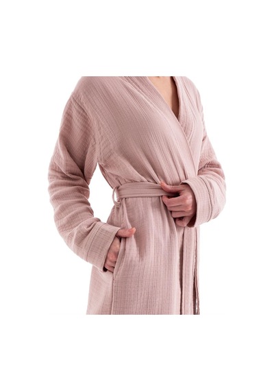 Unisex Kimono Müslin Bornoz-havlu Seti - Pudra