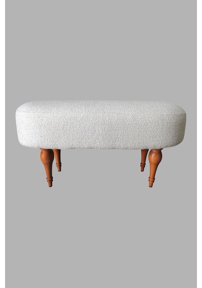 Dikdörtgen Puf Craft Bukle Şönil Kumaş Ahşap Ayaklı Modern Tasarım Krem