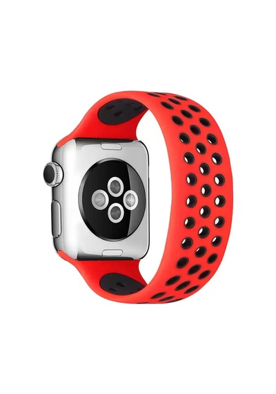 Newface Apple Watch Uyumlu 38mm Ayarlı Delikli Silikon Kordon - Kırmızı-siyah