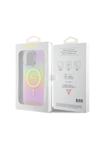 Apple Uyumlu iPhone 15 Pro Max Kılıf Guess Lisans Magsafe Şarj Özellik Yazı Logo Iridescent Siyah