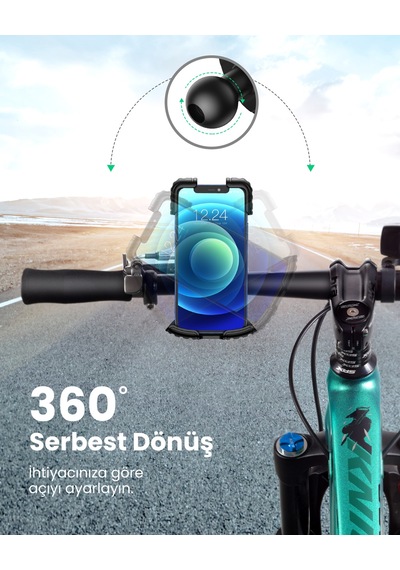 Ugreen Motosiklet Ve Bisikletler İçin 360 Gidon Telefon Tutucu, Siyah, 60548