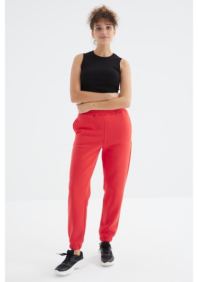Tommy Life Fiesta Yüksek Bel Şardonlu 3 İplik Pamuklu Basic Kadın Eşofman Alt - 94624 Kırmızı