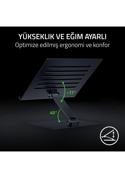 Adjustable Laptop Stand - 18 İnç'e Kadar Dizüstü Bilgisayarlar İçin Üretilmiş Ergonomik Yüksekliği Ayarlanabilir Dizüstü Bilgisayar Standı Alüminyum Siyah