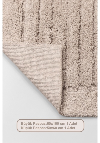 Elart Luin Banyo Halısı Paspas Takımı Pamuklu 2 Adet 60x100 Cm Bej Bej