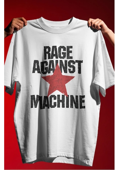 Rage Against Machine Rock Metal Müzik Grubu Baskılı Unisex Oversi Beyaz