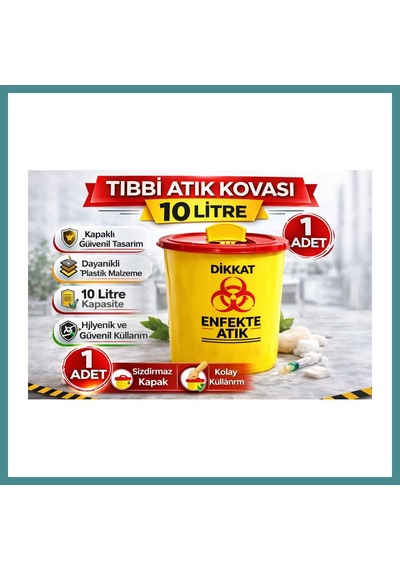 Bezos Atık Kovası 10 Litre 1 Adet Kapaklı Atık Kutusu Enfekte Atık Kovası Mac