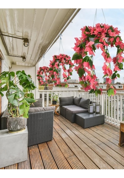 Yapay Çiçek Begonvil Pembe Sarkaç Askılı Saksıda Balkon Çiçeği Çiçek Sepeti