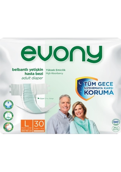 Evony Hasta Bezi Bel Bantlı L-büyük 60 Adet+yatak Koruyucu 30adet