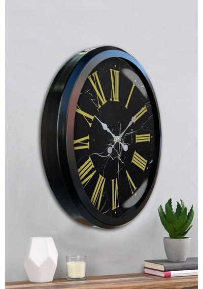 Siyah Mermer Desenli 52 Cm Metal Duvar Saati Diğer
