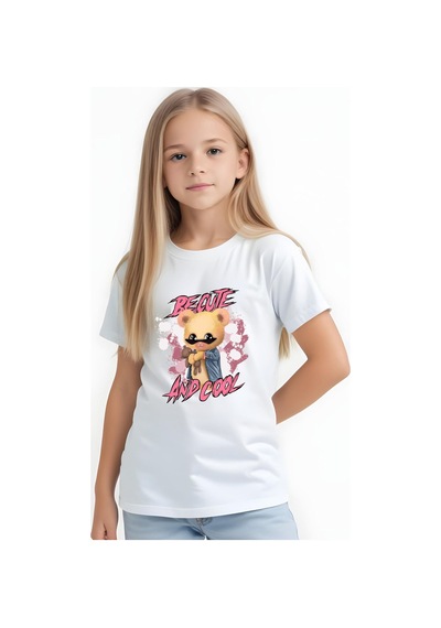 Panios Kids And Cool Baskılı Kız Çocuk Kısa Kollu T-shirt Beyaz