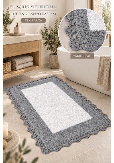 Alanur Bodrum Tufting Cotton Pamuklu El Işi Örgülü Paspas 108 70 X 120 Cm Beyaz - Gri