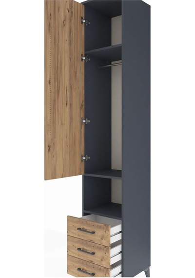 Hyperion Dolap 3 Raflı 3 Çekmeceli Tek Kapaklı 44x44x243 Antrasit-çam Antrasit