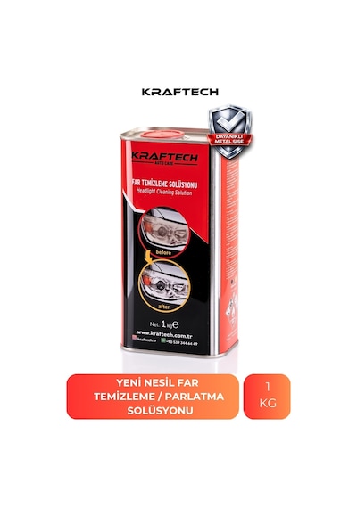 Kraftech Yeni Nesil Premium I Buharlı Araba Far Temizleme Ve Parlatma Solüsyonu I Kloroform Uyumlu 1 Kg