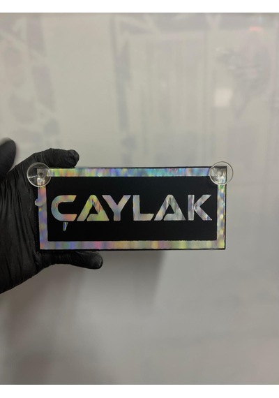 Siyah Renk Üzeri Hologram Renk Çaylak Yazılı Vantuzlu Cam Süsü
