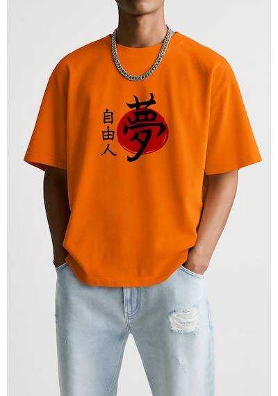 Özgür Adam Baskılı Oversize T-shirt Turuncu