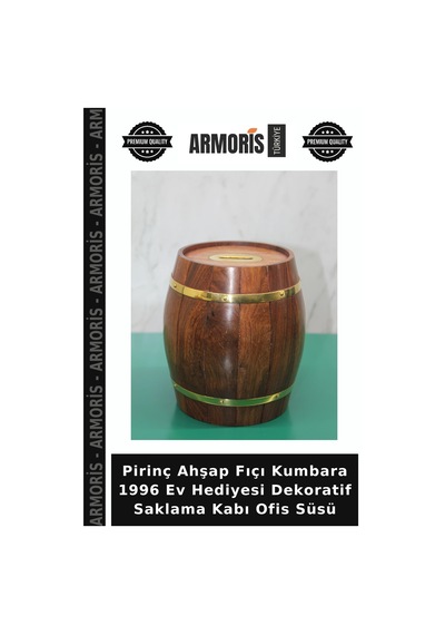 Pirinç Ahşap Fıçı Kumbara 1996 Ev Hediyesi Dekoratif Saklama Kabı Ofis Süsü