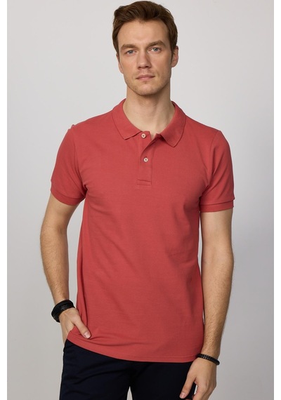 Tudors Slim Fit Düz Polo Yaka Erkek Kiremit Turuncu Tişört-20796-Kıremıt Kiremit