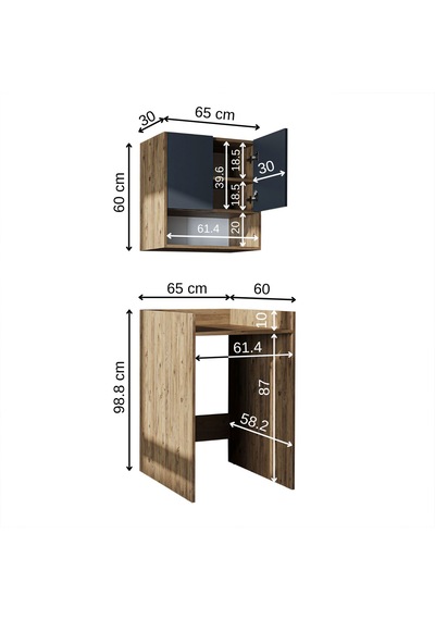 Çamaşır-kurutma Makinesi Dolabı+ Üst Dolabı, Banyo Dolabı 65 Cm Atlantik Çam - Antrasit Çamaşır-kurutma Makinesi Dolabı+ Üst Dolabı, Banyo Dolabı 65 Cm Atlantik Çam - Antrasit