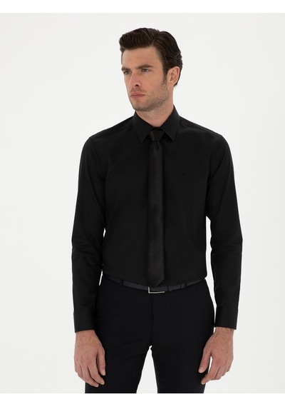 Cacharel Siyah Slim Fit Pamuk Klasik Gömlek
