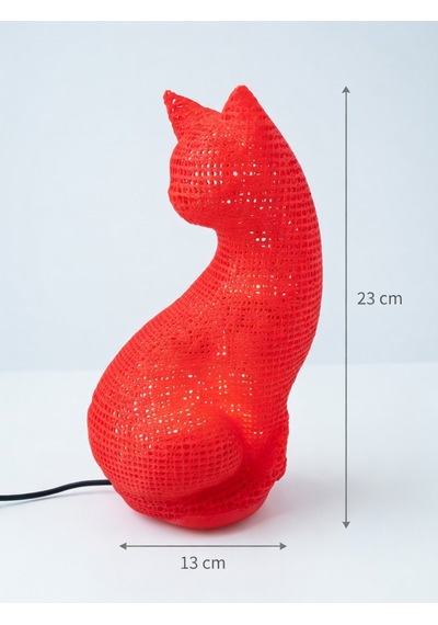 Dekoratif Kedi Figürlü Gece Lambası 3d Yazıcı Baskı Hediyelik Masa Lambası Aydınlatma 23cm Kırmızı