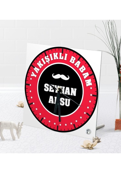 Kişiye Özel Yakışıklı Babam Masaüstü Kare Cam Saat-1