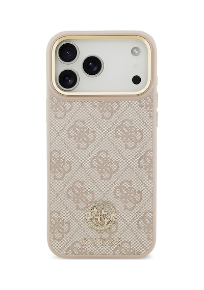 Apple Uyumlu iPhone 17 Pro Max Kılıf Guess Lisanslı M-safeli Gold Metal Kamera Çerçeveli Taşlı 4g Logolu Pembe Pembe