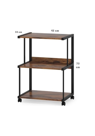 Raflı Yazıcı Sehpası - Atlantik Çam 45x30 Frenli Tekerli