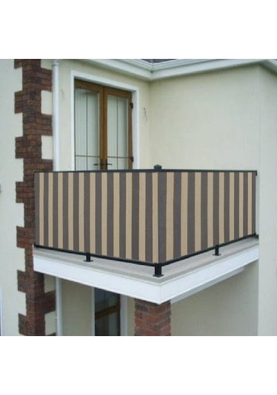 Ceylan Home Balkon Demiri Perdesi Bağcıklı Gri Krem Çizgili Ölçü Gri