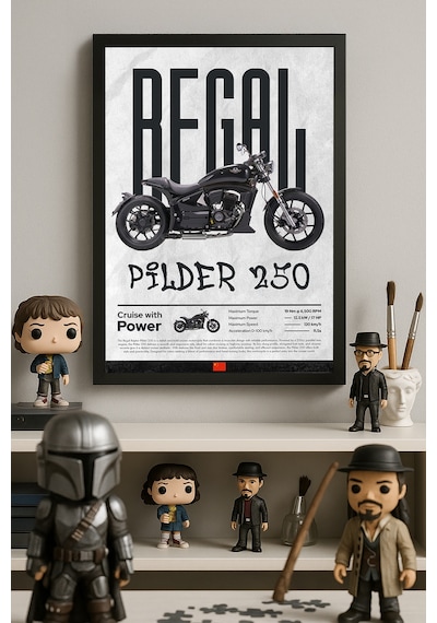 Regal Raptor Pilder 250 Siyah Ahşap Çerçeveli Poster, Dekoratif Motosiklet Duvar Tablosu