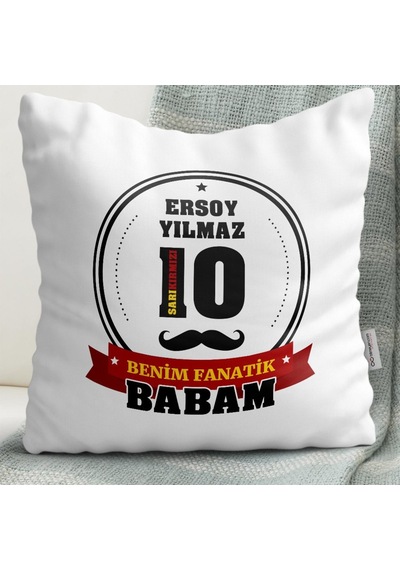 Kişiye Özel Benim Fanatik Babam Tasarımlı Beyaz Yastık (Sarı Kırm