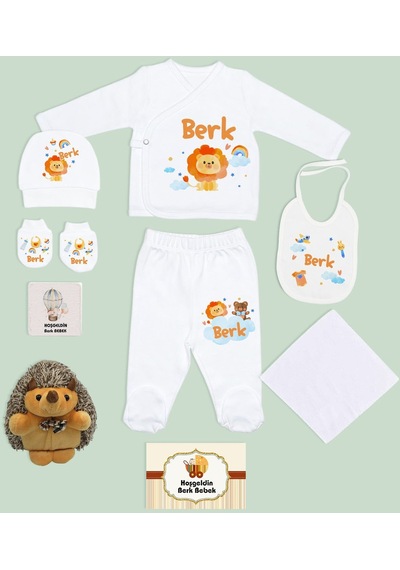 Bk Kids Kişiye Özel Beyaz Hastane Çıkışı, Kirpi Pelüş Oyuncak, Yeni Doğan Bebek Giyim Hediyesi, 9 Parça Bebek Hediye Seti-2