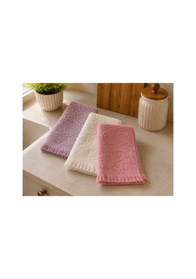 3'lü Jakarlı Püsküllü Mutfak Havlusu Seti 30x50 Cm %100 Pamuk - Rosewoodlace Çok Renkli